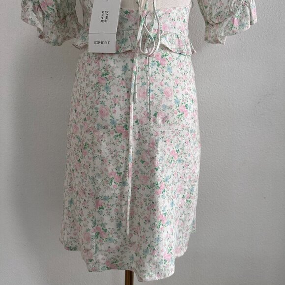 Sophie Rue by Anthropologie Puff Sleeves Back Cut Out Linen Dress S Cottagecore - Picture 8 of 11